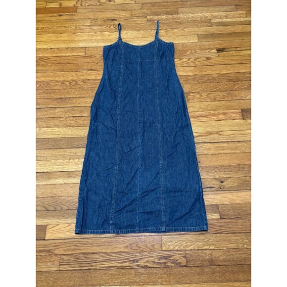 Old Navy Womens Denim Tank Dress Size 8 Blue Cotton Midi Sleeveless Cotton - Picture 1 of 5